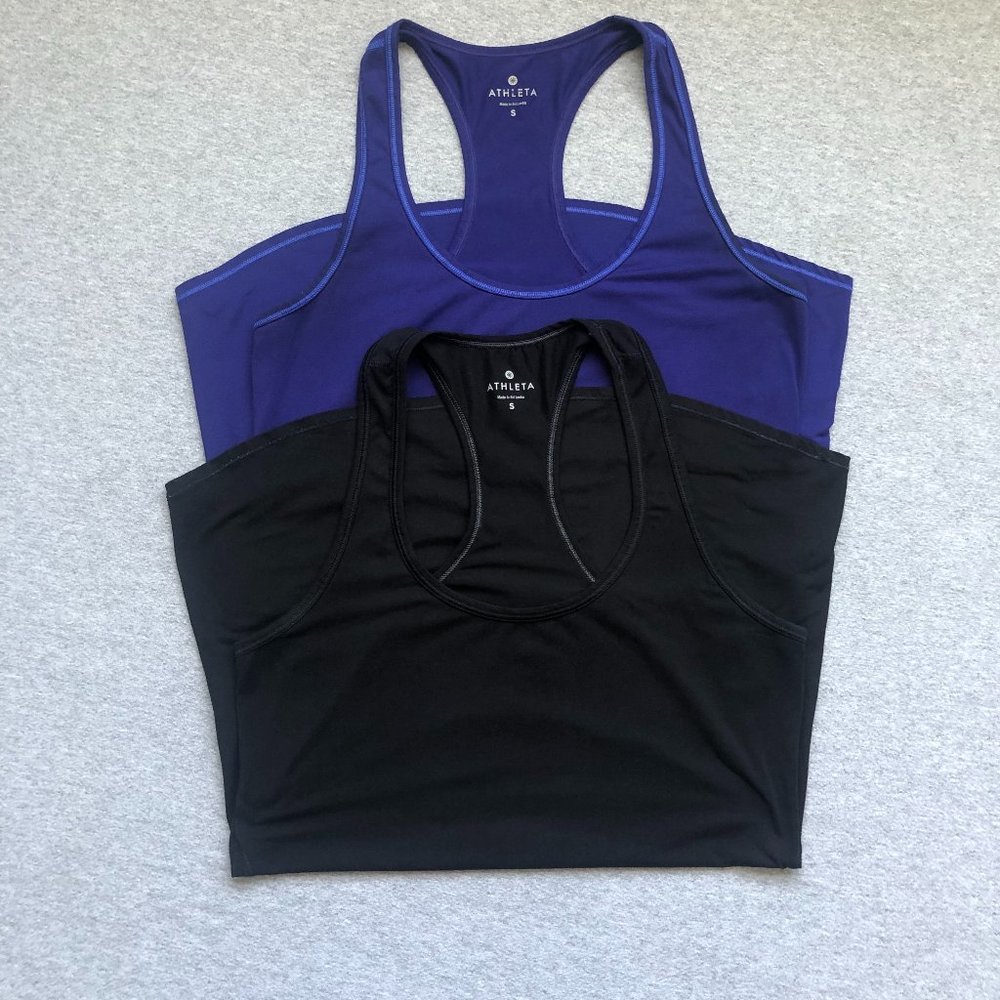 Athleta Black and Purple Chi Tank Tops Size S